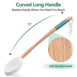 svarvns Svarvns Back Lotion Applicator with 4 Replaceable Pads, Lotion Applicator for Back Self Elderly, Women, Sunscreen Applicator for Cream with 17" Curved Handle Easy to Target Back and Feet, White