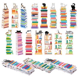 Kolldenn 150 Pcs Book Tracker Bookmarks Bulk 6.3 x 1.97 Inch Bookshelf Design Bookmarks Paper Book Tracking Bookmark Double Sided Reading Page Markers for Book Lovers Students School (Cat)