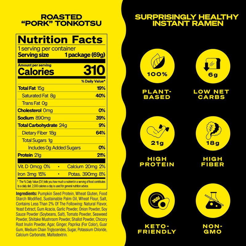 immi Roasted "Pork" Tonkotsu Ramen, 100% Plant Based, Keto Friendly,