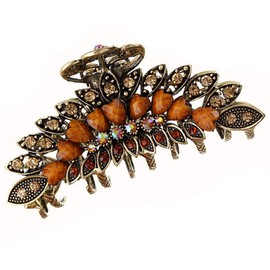 Women Lady Retro Flowers Hair Claw Clip Vintage Alloy Rhinestone Non-Slip Hair Jaw Clips Hairpin Large Hair Updo Grip Bath Accessories for Thick Hair Fancy Hair Clamp (Brown)