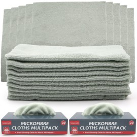 SOL 40pk Microfibre Cloth Multipack, Multipurpose Cleaning Cloths with Dispenser for Home, Kitchen & Car, Reusable & Absorbent, Ideal for Windows & Surfaces for Streak-Free Cleaning & Polishing