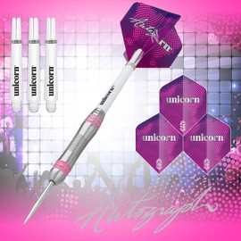 Unicorn Steel Tip Darts Set | Autograph Series Style 2 | 80% Natural Tungsten Barrels with Pink Accents | 30 g