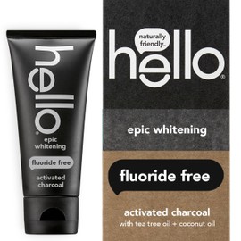 hello hello Activated Charcoal Epic Whitening Fluoride Free Toothpaste, Fresh Mint + Coconut Oil, Vegan & SLS Free