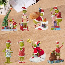 AOVNA 8pcs Green Monster Christmas Ornament Decorations Christmas Tree Ornament Green Monster Pendants Christmas Hanging Ornament for Home Holiday Party