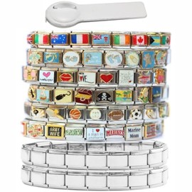 Two Starter Bracelets and 70 Assorted Italian Charms plus Charm Tool - 9mm Standard Size Jewelry