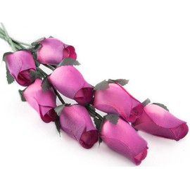 Pink Roses with Burgundy Tips Bunch of 8 Closed Bud Wooden Roses for Crafts Custom Bouquets and Other DIY Projects. Choose Form Over 60 Colors
