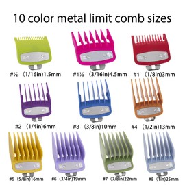 10 Pack Clipper Guards Cutting Guides for Wahl Clipper with Metal Clip/Color Coded-from 1/16 Inch to 1 Inch(1.5-25mm)，Fits All Full Size Wahl Clippers (Colorful)