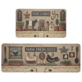 Farmhouse Kitchen Rugs and Mats Set of 2, Farm Rooster Kitchen Mat Carpet Non-Slip Washable Kitchen Mat for Kitchen Home Decor - 17x29 and 17x47 Inch