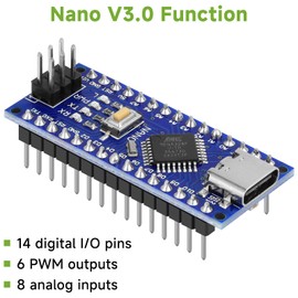 YELUFT 1pcs Nano V3.0 Board with Cable ATmega328P MCU CH340G Chip 5V 16M Microcontroller Compatible with Arduino Nano (Soldered, Type-C Port)