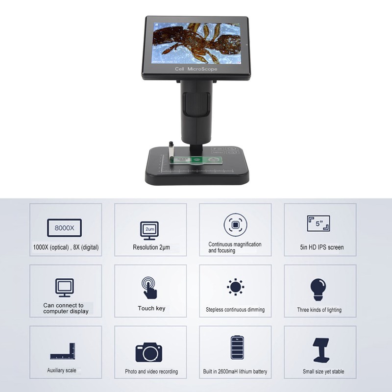 Digital Microscope with 5in IPS Screen USB 1080P 1000X Magnification