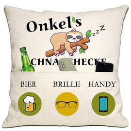 Bommex Funny Uncle Gift from Niece Nephew Uncle Snoring Corner Cushion Cover 18 x 18 Inches with 3 Pockets for Uncle Birthday Gift (Uncle)