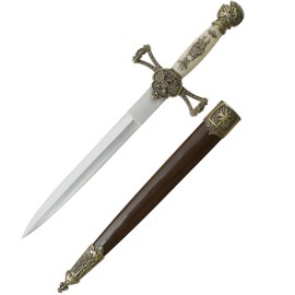 MASTER USA – Medieval Mini Short Sword, Stainless Steel Blade with Cast Metal Handle, Wood Scabbard – Fantasy, Collectible (799)
