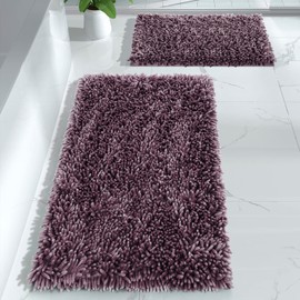 Yimobra Bathroom Rugs Sets 2 Piece, Shaggy Thick Non Slip Bath Rugs for Bathroom Floor Contour, Ultra Absorbent Plush Bath Mat for Shower, Machine Wash, 31.5 x 19.8 + 24 x 17 Inches, Dark Purple