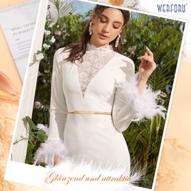 WERFORU Women's Thin Metal Belt Elastic Metal Chain Belt for Dress, A-gold