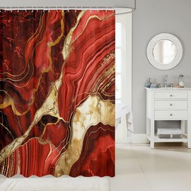 Erosebridal - Cortina de ducha de mármol rojo dorado de 72 pulgadas de ancho x 78 pulgadas de largo, juego de cortina de ducha de baño con estampado de grietas de mármol, cortina de ducha de tela con textura metálica abstracta, cortina de baño de lujo br