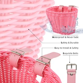 EIRONA Kids Bike Basket for 12 14 16 Children Bike, Kids Bicycle Basket for Scooter, Tricycle, Boys & Girls Bike Accessories, Pink