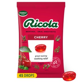 Ricola Cherry Throat Drops, 45 Count, Daily Drops For Delicious Throat Refreshment, Oral Anesthetic, Naturally Flavored