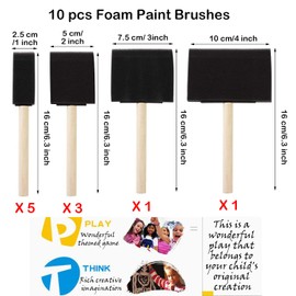 Taicols 10pcs Foam Paint Brushes With Wood Handle - Sponge Painting Set for Staining, DIY Projects, Art Classes, and Crafts