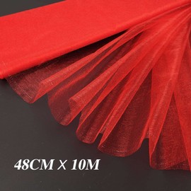 10m x 48cm Tulle Ribbon Organza Fabric for DIY Craft Door Bow Table Runner Chair Bows Christmas Door Christmas Tree Crafting Supplies Wedding Xmas Party Decoration (Red)
