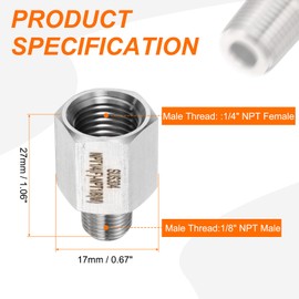 sourcing map Stainless Steel Pipe Fitting 1/4" NPT Female x 1/8" NPT Male Reducer Hex Bushing Pipe Adapter Fittings Reducing Cast Pipe Connector for Water Oil Gas Tub