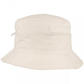 Breiter Bucket Hat | Bucket Hat | Sun Hat - Made of 100% Cotton - with 2 Integrated Pockets - Washable & Foldable, White