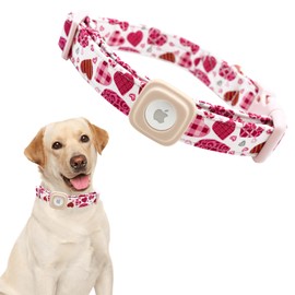 Lionheart glory Airtag Dog Collar Heart Dog Collar Adjustable Dog Collar with Airtag Hloder, Pet Gift Collar for Dog Soft Durable Dog Collars for Large Dogs