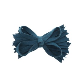 Teal & Denim Felt & Wool Strips Hair Bow Clip Girls Small - Set of 2