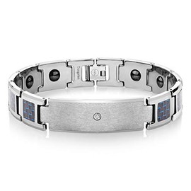 Gem Stone King Men’s Tungsten Carbide ID Bracelet with and Black Carbon Fiber Inlay set with Lab Grown Diamond (G-H Color VS2-SI1 Clarity)