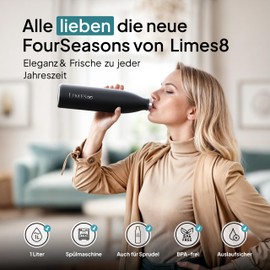 Limes 8 FourSeasons Thermos Flask, 1 Litre, Hot & Cold, Stainless Steel, Leak-Proof Drinking Bottle, 1 Litre, Suitable for Carbonated Drinks, Insulated Flask, Thermal Drinking Bottle for All 4 Seasons