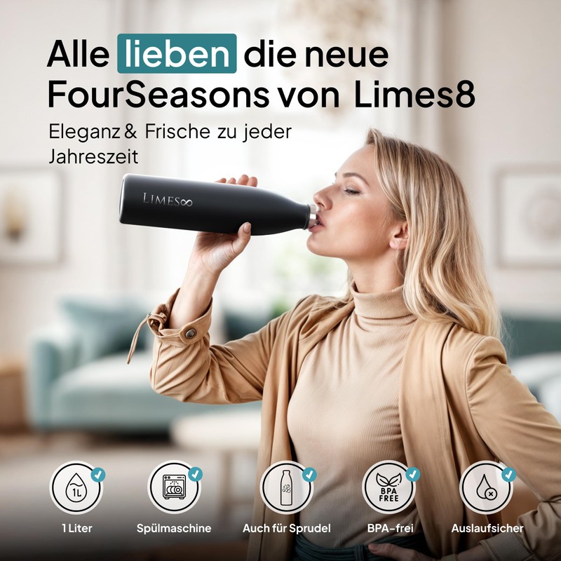 Limes 8 FourSeasons Thermos Flask, 1 Litre, Hot & Cold,