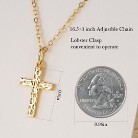 Aidomiya Cross Necklace for Women 14K Gold Cross Necklaces for Women Gold Crosses Chain Necklaces for Womens Retro Look with Wave Point Engraving Womens Crosses Pendant Necklace for Womens 22mm