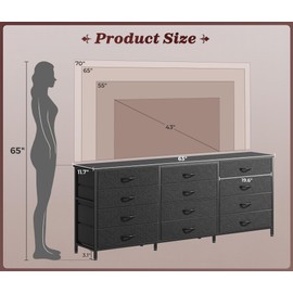 Huuger 63 Inch Long Dresser for Bedroom, TV Stand for 65, 70 Inch TV, 12 Drawer Dresser for Closet, Chest of Drawers, Large Fabric Drawers for Bedroom, Media Console with Storage, Black