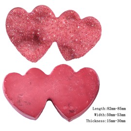 Nupuyai Red Double Love Heart Crystal Cluster Quartz Stone, Titanium Coated Rock Crystal Ornament Specimen Good Luck Home Wedding Decor