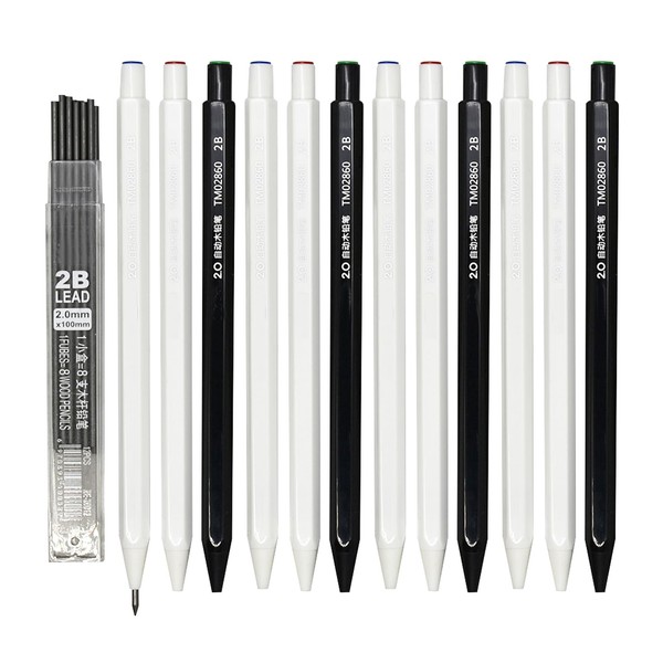 Lopenle 12 Pieces Mechanical Pencils 2B Lead Drafting Pencils Hexagonal