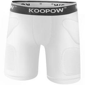 KOOPOW Youth Sliding Shorts Boys Padded Slider Shorts Sliding Pads with Cup Pocket for Baseball, Football, Hockey, Lacrosse,White,XL