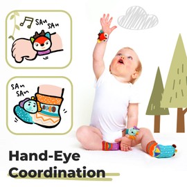 Baby rattles 0-6 Months, Cute Soft Newborn Wrist Rattle Foot Finder Socks Set,Infant Newborn Sensory Toy for 0 3 6 9 12 Months Boy Girl Gift (Elephant Deer)