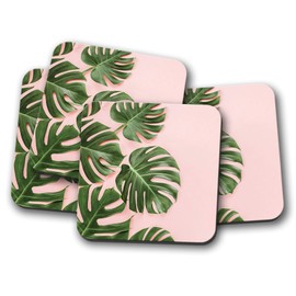 4 Set - Palm Tree Leaves Coaster - Leaf Pink Tropical Mum Sister Fun #14338