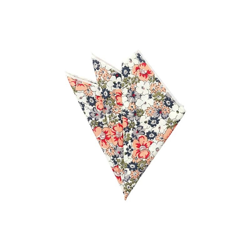 BELLUNO Printed Floral Cotton Pocket Square for Men, Orange Daisy