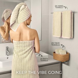Towelogy® Luxury Towel Bale Set | Premium Blend of 60% Bamboo and 40% Cotton | 2x Bath Towels, 2x Hand Towels, 2x Face Cloths | Super Soft, Quick Dry and Skin-Friendly Bathroom Towels (Natural)
