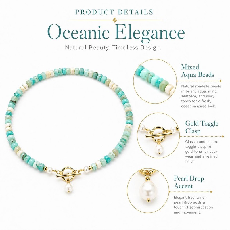 Beaded Necklace for Women Turquoise Pearl Necklace Pearl Pendant Gold