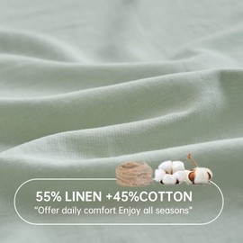 Simple&Opulence Linen Fitted Sheet (1 Piece) - 14 Inch Deep Pocket Mattress Cover Natural Flax Cotton Blended Soft Breathable Bedding - Mint Green, Twin Size
