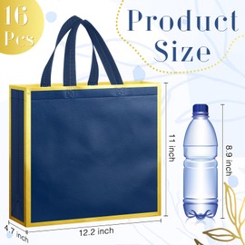 Sweetude 16 Pcs Reusable Gift Bags with Handles Non Woven Reusable Goodie Gift Tote Bags for Shopping Retail Grocery Wedding Birthday Holiday Party Favor(Blue Gold,12 x 4.7 x 11 Inch)