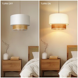 Frideko Lamp Shade - Modern 2 Tier Lampshades for Ceiling Lights,Cream Lamp Shades with Rattan for Table Lamps and Floor Lamps,Pendant Light Shade for Bedroom,Living Room,Hallway and Kitchen