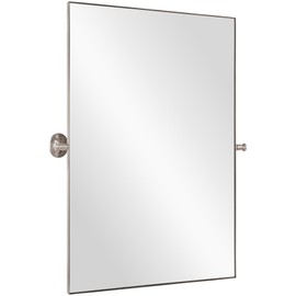 bolrok Pivot Mirror for Bathroom 24"×36" Brushed Nickel Titling Vanity Mirrors for Wall with Stainless Steel Metal Frame Silver Square Rectangle Bathroom Mirror Hangs Vertical