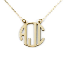 AJ's Collection Sterling Silver Round Three Initial Monogram Necklace In Silver or 14k Gold or Rose Gold over Sterling Silver
