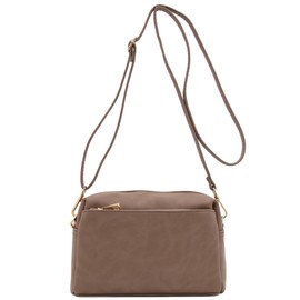 FashionPuzzle Triple Zip Small Crossbody Bag, Taupe, One Size