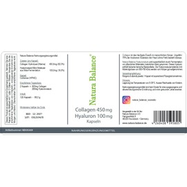 Kollagen + Hyaluron 120 Kapseln je 450mg Collagen + 100mg Hyaluronsäure Anti Aging Falten Made in Germany