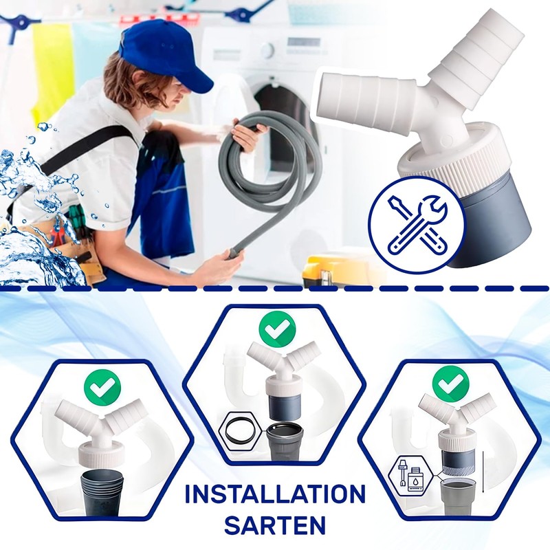 Monteral Washing Machine Drain Adapter and Double Connection Y-Distributor for