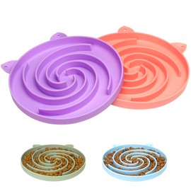 Bifeaw Silicone Slow Feeder Cat Bowl - Cat Slow Feeder Dry Wet Food for Healthy Eating - Slow Feeder for Cats Easy to Clean (Purple and Pink)