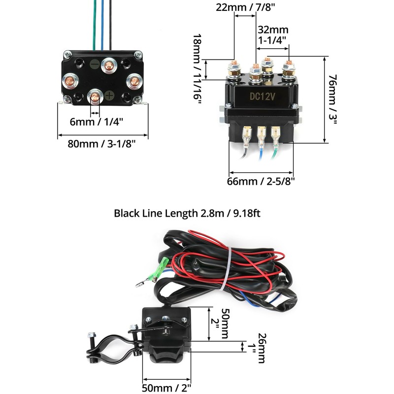 QWORK Universal 12V Solenoid Relay Contactor Winch Rocker Thumb Switch